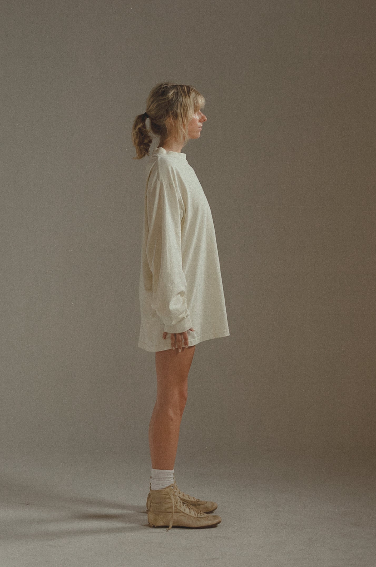 Women's Mock Neck Tee Dirty White